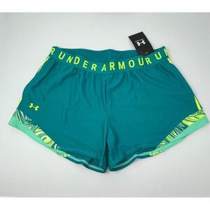 Under Armour Women Medium Play Up 3.0 Printed Shorts 1360940 Teal Green NEW